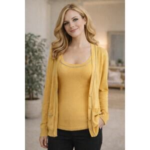 Z Spoke Zac Posen Sleeveless Inner Tank Top Cardigan Set Yellow Button Up Size S